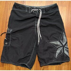 No Fear Board Shorts Mens 32 11" Embroidered Star Beach Swim Trunks Grunge